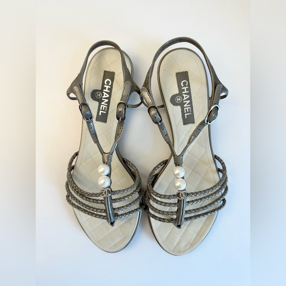 Authentic Chanel Sandals | CC Logo & Pearl Details